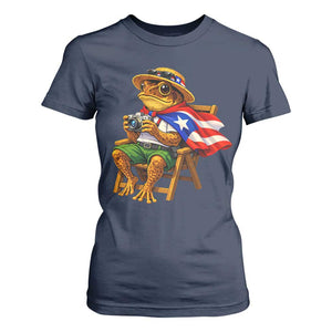 Funny Coqui Frog Puerto Rico Flag T Shirt For Women Puerto Rican Taino Boricua Hispanic TS10 Navy Print Your Wear
