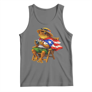 Funny Coqui Frog Puerto Rico Flag Tank Top Puerto Rican Taino Boricua Hispanic TS10 Black Heather Print Your Wear