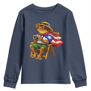 Funny Coqui Frog Puerto Rico Flag Youth Sweatshirt Puerto Rican Taino Boricua Hispanic TS10 Navy Print Your Wear