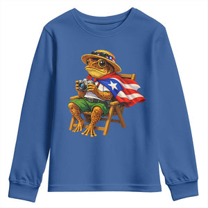 Funny Coqui Frog Puerto Rico Flag Youth Sweatshirt Puerto Rican Taino Boricua Hispanic TS10 Royal Blue Print Your Wear