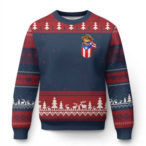 Funny Coqui Frog Puerto Rico Flag Ugly Christmas Sweater Puerto Rican Taino Buricua Pocket Borinquen TS10 Navy Red Print Your Wear