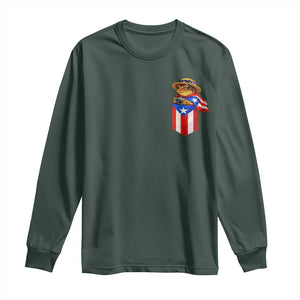 Funny Coqui Frog Puerto Rico Flag Long Sleeve Shirt Puerto Rican Taino Buricua Pocket Borinquen TS10 Dark Forest Green Print Your Wear