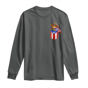 Funny Coqui Frog Puerto Rico Flag Long Sleeve Shirt Puerto Rican Taino Buricua Pocket Borinquen TS10 Dark Heather Print Your Wear