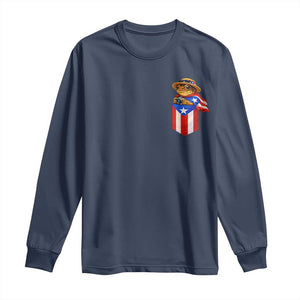 Funny Coqui Frog Puerto Rico Flag Long Sleeve Shirt Puerto Rican Taino Buricua Pocket Borinquen TS10 Navy Print Your Wear