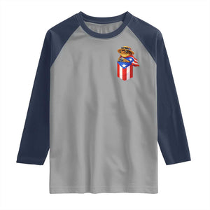 Funny Coqui Frog Puerto Rico Flag Raglan Shirt Puerto Rican Taino Buricua Pocket Borinquen TS10 Sport Gray Navy Print Your Wear