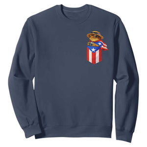 Funny Coqui Frog Puerto Rico Flag Sweatshirt Puerto Rican Taino Buricua Pocket Borinquen TS10 Navy Print Your Wear
