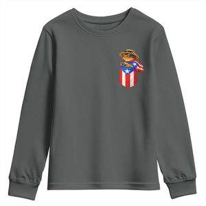 Funny Coqui Frog Puerto Rico Flag Youth Sweatshirt Puerto Rican Taino Buricua Pocket Borinquen TS10 Dark Heather Print Your Wear