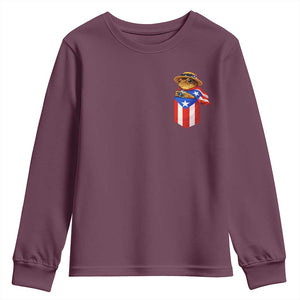 Funny Coqui Frog Puerto Rico Flag Youth Sweatshirt Puerto Rican Taino Buricua Pocket Borinquen TS10 Maroon Print Your Wear