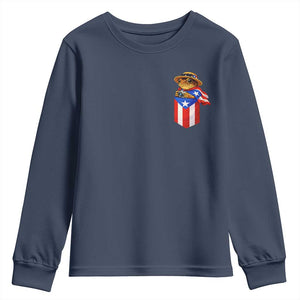 Funny Coqui Frog Puerto Rico Flag Youth Sweatshirt Puerto Rican Taino Buricua Pocket Borinquen TS10 Navy Print Your Wear