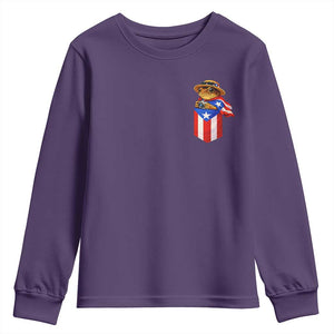 Funny Coqui Frog Puerto Rico Flag Youth Sweatshirt Puerto Rican Taino Buricua Pocket Borinquen TS10 Purple Print Your Wear