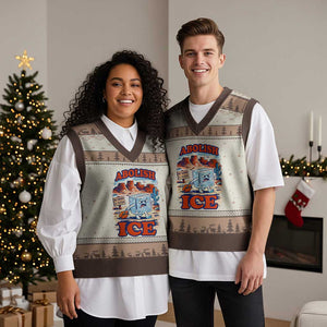 Abolish Ice Protest V-Neck Knit Sweater Vest Retro Protest No Human Is Illegal TS10 Mocha Mousse Print Your Wear