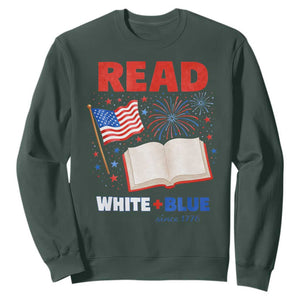 Patriotic Bookish 4th Of July Read White Blue Since 1776 Sweatshirt TS10 Dark Forest Green Print Your Wear
