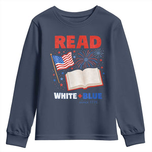 Patriotic Bookish 4th Of July Read White Blue Since 1776 Youth Sweatshirt TS10 Navy Print Your Wear