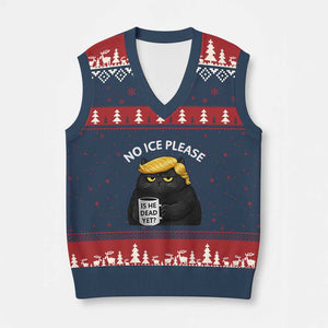 No ICE Protest V-Neck Knit Sweater Vest Is He Dead Yet Black Cat Meme TS10 Navy Red Print Your Wear