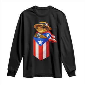 Funny Coqui Frog Puerto Rico Flag Long Sleeve Shirt Puerto Rican Taino Buricua Borinquen TS10 Black Print Your Wear