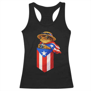 Funny Coqui Frog Puerto Rico Flag Racerback Tank Top Puerto Rican Taino Buricua Borinquen TS10 Black Print Your Wear