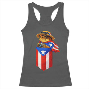 Funny Coqui Frog Puerto Rico Flag Racerback Tank Top Puerto Rican Taino Buricua Borinquen TS10 Dark Heather Print Your Wear
