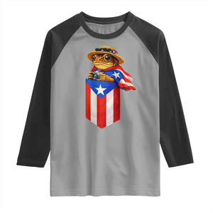 Funny Coqui Frog Puerto Rico Flag Raglan Shirt Puerto Rican Taino Buricua Borinquen TS10 Sport Gray Black Print Your Wear