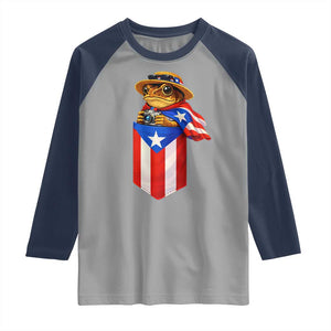 Funny Coqui Frog Puerto Rico Flag Raglan Shirt Puerto Rican Taino Buricua Borinquen TS10 Sport Gray Navy Print Your Wear