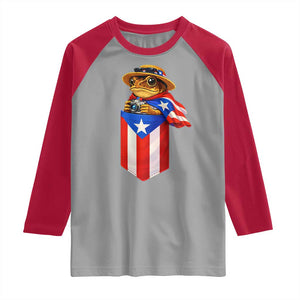 Funny Coqui Frog Puerto Rico Flag Raglan Shirt Puerto Rican Taino Buricua Borinquen TS10 Sport Gray Red Print Your Wear