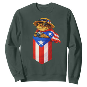 Funny Coqui Frog Puerto Rico Flag Sweatshirt Puerto Rican Taino Buricua Borinquen TS10 Dark Forest Green Print Your Wear
