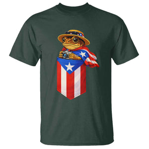 Funny Coqui Frog Puerto Rico Flag T Shirt Puerto Rican Taino Buricua Borinquen TS10 Dark Forest Green Print Your Wear