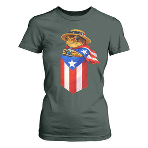 Funny Coqui Frog Puerto Rico Flag T Shirt For Women Puerto Rican Taino Buricua Borinquen TS10 Dark Forest Green Print Your Wear