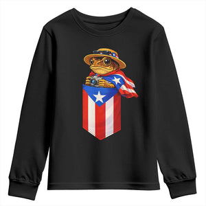 Funny Coqui Frog Puerto Rico Flag Youth Sweatshirt Puerto Rican Taino Buricua Borinquen TS10 Black Print Your Wear