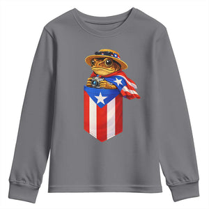 Funny Coqui Frog Puerto Rico Flag Youth Sweatshirt Puerto Rican Taino Buricua Borinquen TS10 Charcoal Print Your Wear