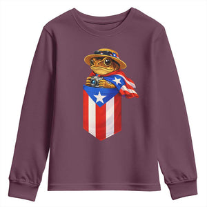 Funny Coqui Frog Puerto Rico Flag Youth Sweatshirt Puerto Rican Taino Buricua Borinquen TS10 Maroon Print Your Wear
