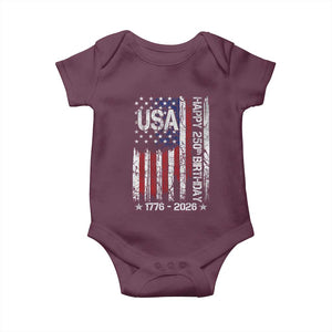 250 Years America Anniversary Flag Baby Onesie 4th of July Patriotic Independence Day TS10 Maroon Print Your Wear