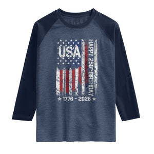 250 Years America Anniversary Flag Raglan Shirt 4th of July Patriotic Independence Day TS10 Heather Denim Navy Print Your Wear