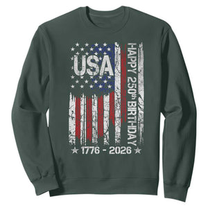 250 Years America Anniversary Flag Sweatshirt 4th of July Patriotic Independence Day TS10 Dark Forest Green Print Your Wear