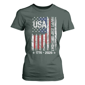 250 Years America Anniversary Flag T Shirt For Women 4th of July Patriotic Independence Day TS10 Dark Forest Green Print Your Wear