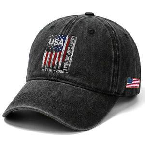 250 Years America Anniversary Flag Washed Cotton Baseball Cap 4th of July Patriotic Independence Day TS10 Print Your Wear