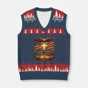 250th Anniversary USA V-Neck Knit Sweater Vest 1776 2026 4th of July Patriotic Us 250 Flag TS10 Navy Red Print Your Wear