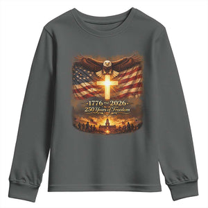 250th Anniversary USA Youth Sweatshirt 1776 2026 4th of July Patriotic Us 250 Flag TS10 Dark Heather Print Your Wear