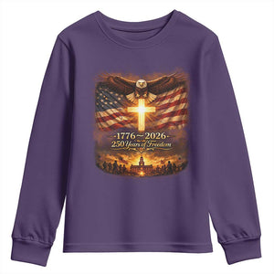 250th Anniversary USA Youth Sweatshirt 1776 2026 4th of July Patriotic Us 250 Flag TS10 Purple Print Your Wear