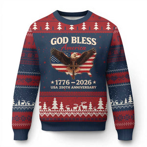 God Bless America 250th Anniversary Ugly Christmas Sweater 250 Years USA 4th Of July TS10 Navy Red Print Your Wear