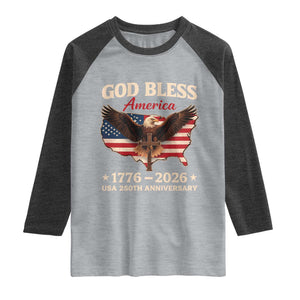 God Bless America 250th Anniversary Raglan Shirt 250 Years USA 4th Of July TS10 Heather Gray Heather Charcoal Print Your Wear