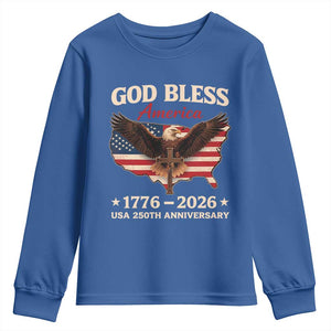 God Bless America 250th Anniversary Youth Sweatshirt 250 Years USA 4th Of July TS10 Royal Blue Print Your Wear