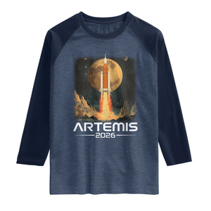 Launch To The Moon Mission Raglan Shirt TS10 Heather Denim Navy Print Your Wear