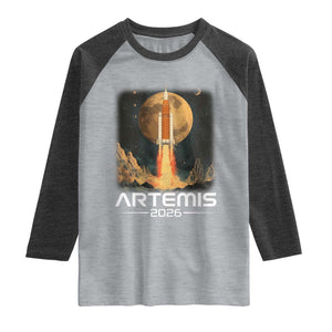 Launch To The Moon Mission Raglan Shirt TS10 Heather Gray Heather Charcoal Print Your Wear