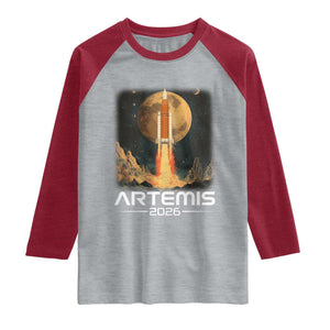 Launch To The Moon Mission Raglan Shirt TS10 Heather Gray Heather Red Print Your Wear