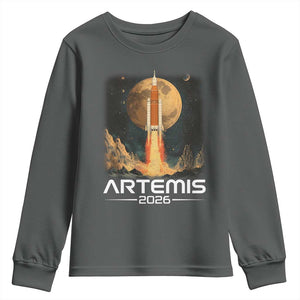 Launch To The Moon Mission Youth Sweatshirt TS10 Dark Heather Print Your Wear