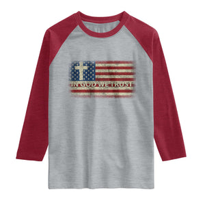 In God We Trust Christian US Flag Raglan Shirt TS10 Heather Gray Heather Red Print Your Wear