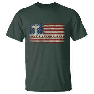 In God We Trust Christian US Flag T Shirt TS10 Dark Forest Green Print Your Wear