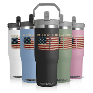 Christian USA Flag Flip Straw Tumbler American Christ Faith Cross Patriotic In God We Trust TS10 Print Your Wear