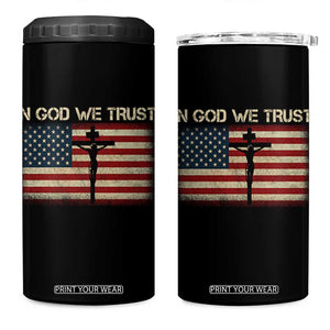 Christian USA Flag 4 in 1 Can Cooler Tumbler American Christ Faith Cross Patriotic In God We Trust TS10 One Size: 16 oz Black Print Your Wear
