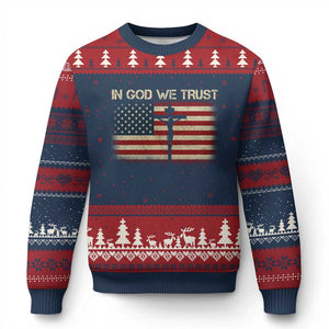 Christian USA Flag Ugly Christmas Sweater American Christ Faith Cross Patriotic In God We Trust TS10 Navy Red Print Your Wear